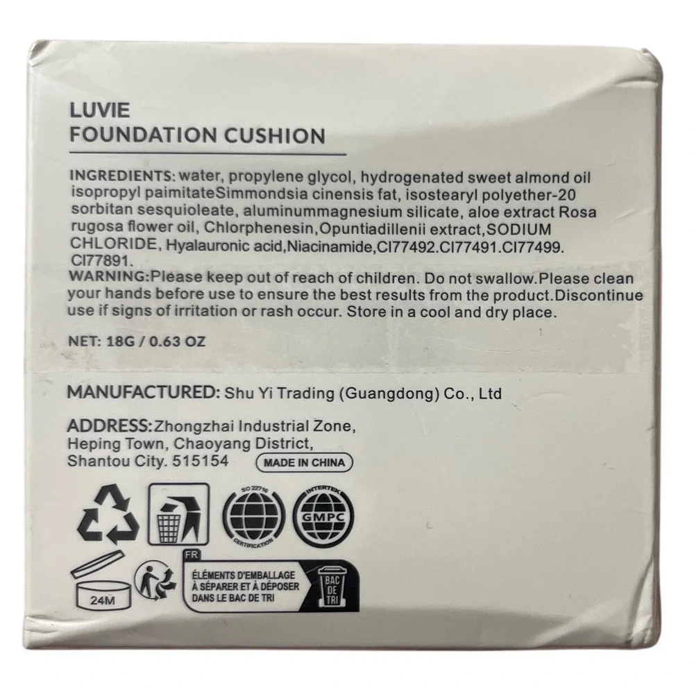 LUVIE Foundation Cushion Warm Shade Moisturizing Niacinamide 18g‎ New Sealed